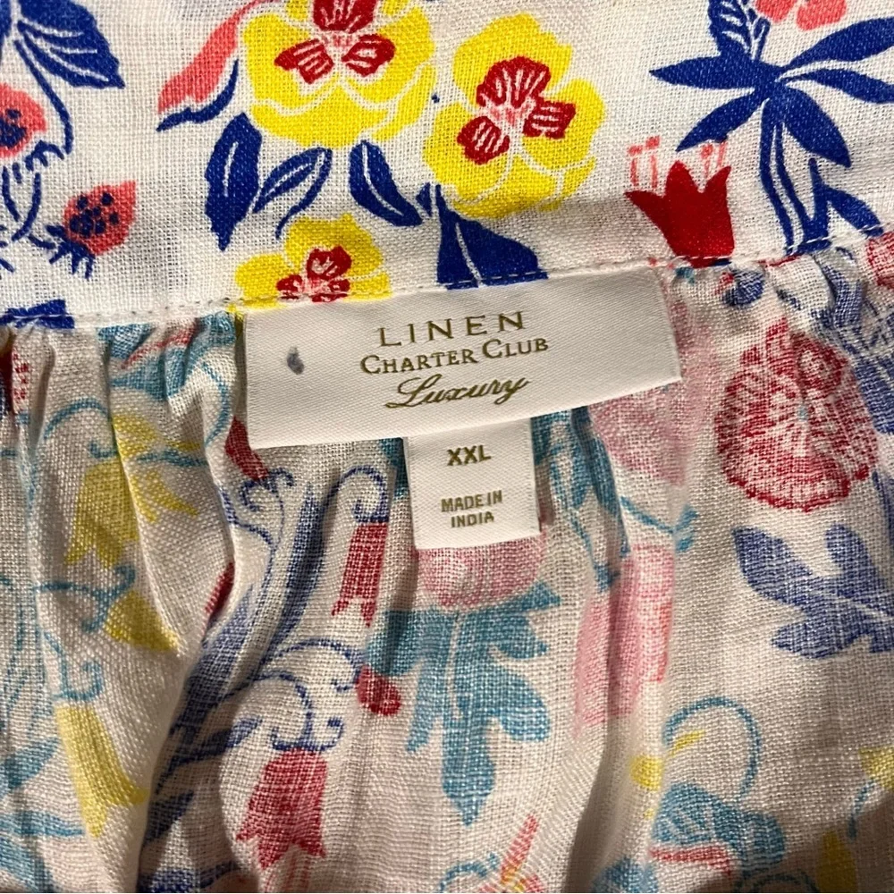 Charter Club 100% Linen Vibrant Floral Blouse XXL - Picture 8 of 10
